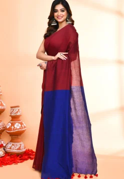 Handloom Cotton Saree in Maroon