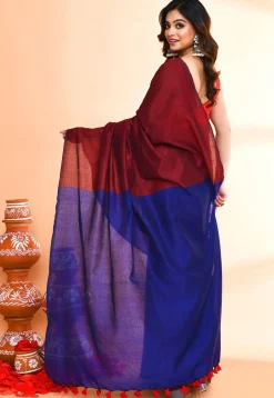 Handloom Cotton Saree in Maroon