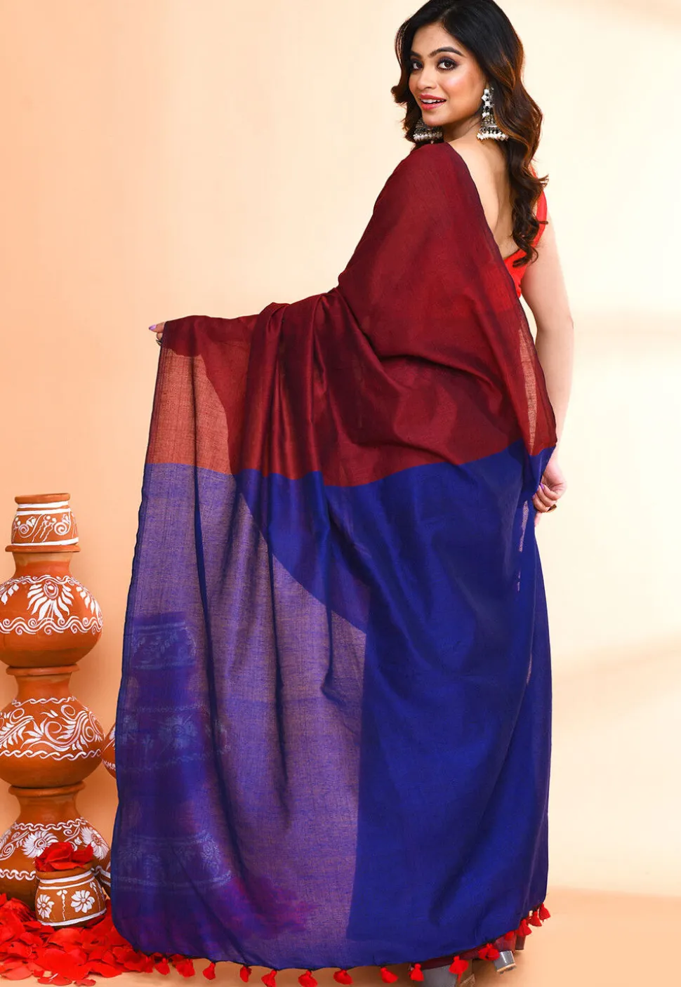 Handloom Cotton Saree in Maroon