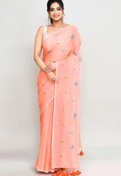 Handloom Cotton Saree in Peach
