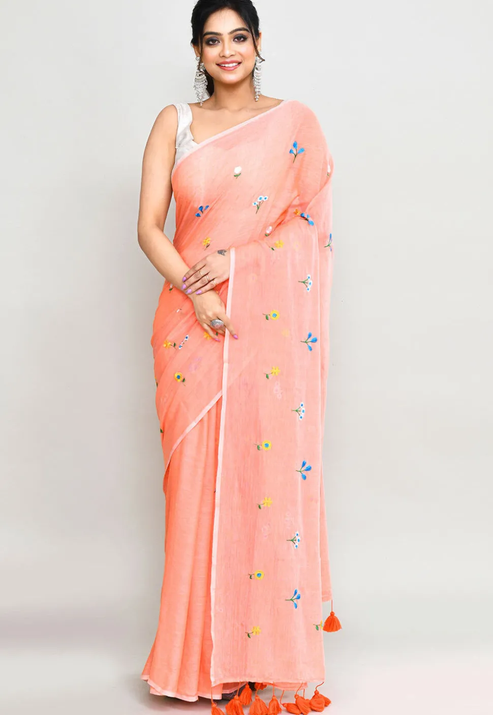Handloom Cotton Saree in Peach