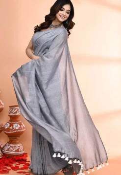 Handloom Cotton Saree in Grey