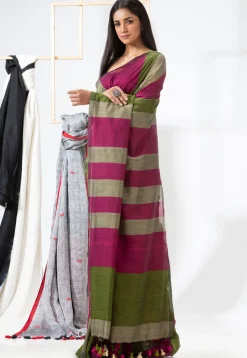 Handloom Cotton Saree in Magenta
