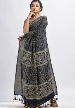 Handloom Cotton Saree in Dark Blue