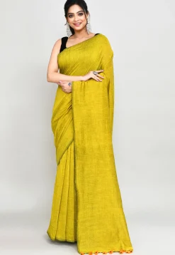 Handloom Cotton Saree in Light Olive Green