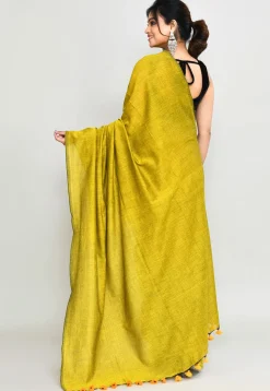 Handloom Cotton Saree in Light Olive Green