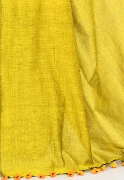 Handloom Cotton Saree in Light Olive Green