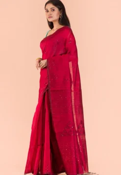 Handloom Cotton Saree in Fuchsia