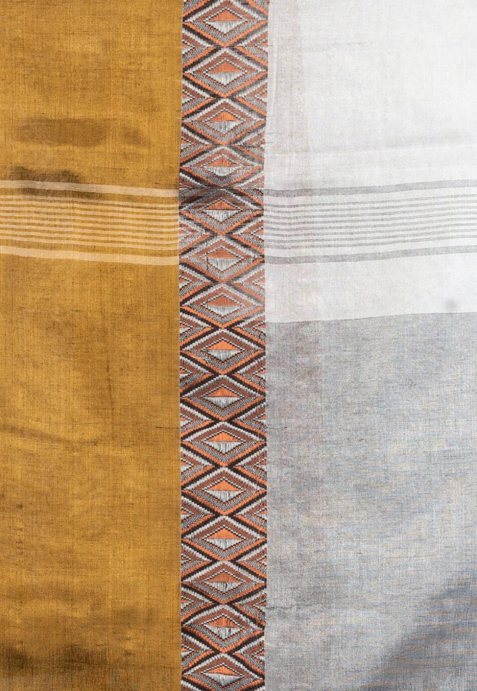 Handloom Cotton Saree in White and Dark Beige