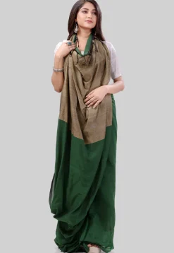 Handloom Cotton Saree in Dark Green