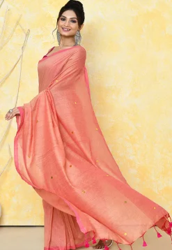 Handloom Cotton Saree in Peach