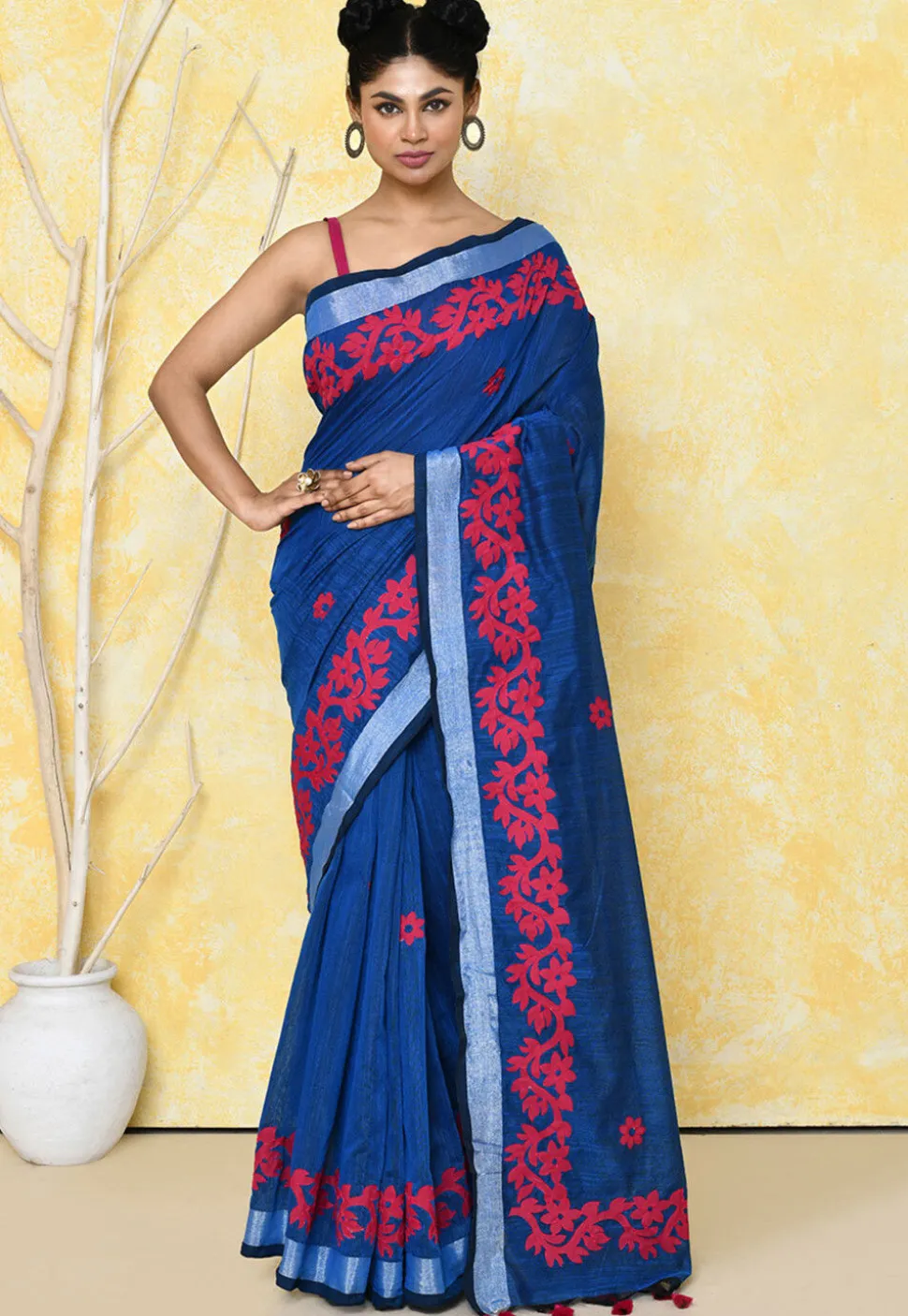 Handloom Cotton Saree in Royal Blue