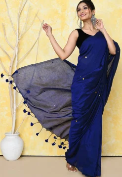 Handloom Cotton Saree in Navy Blue