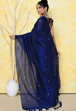 Handloom Cotton Saree in Navy Blue