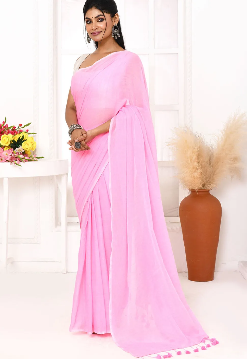 Handloom Cotton Saree in Pink