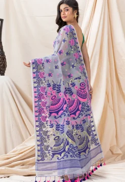 Handloom Cotton Saree in Light Grey