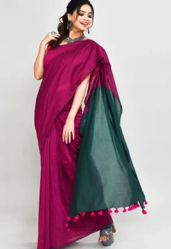 Handloom Cotton Saree in Magenta