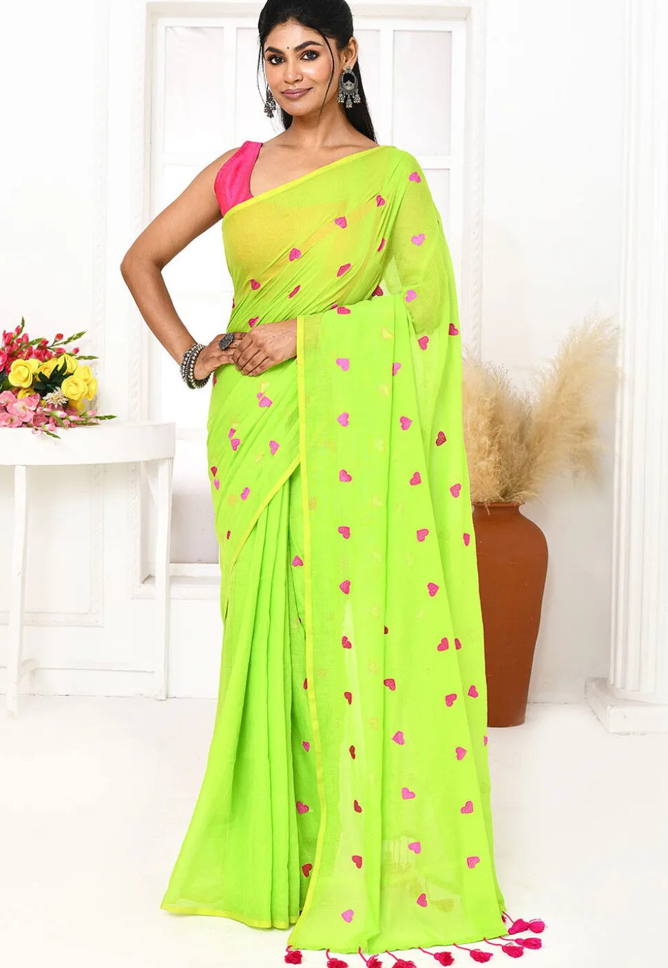 Handloom Cotton Saree in Green