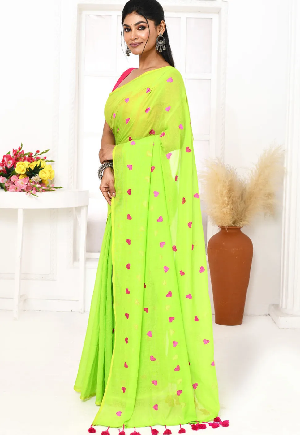 Handloom Cotton Saree in Green