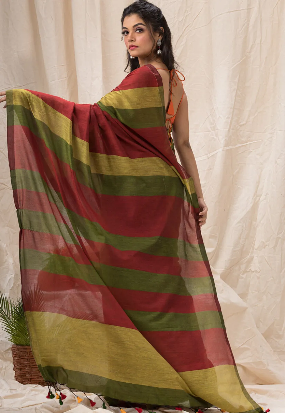 Handloom Cotton Saree in Maroon