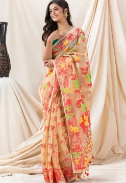 Handloom Cotton Saree in Light Beige