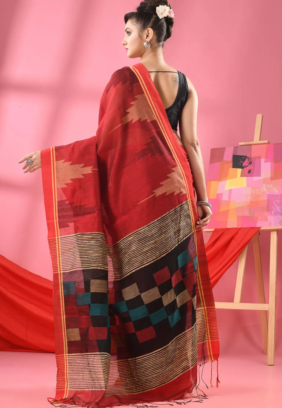 Handloom Cotton Saree in Red