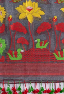 Handloom Cotton Saree in Dark Grey