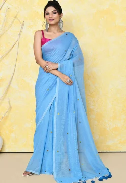 Handloom Cotton Saree in Sky Blue