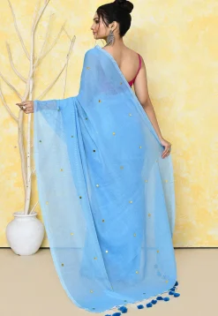 Handloom Cotton Saree in Sky Blue