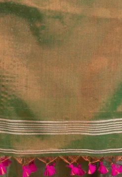 Handloom Cotton Saree in Dark Green