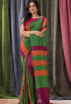 Handloom Cotton Saree in Green
