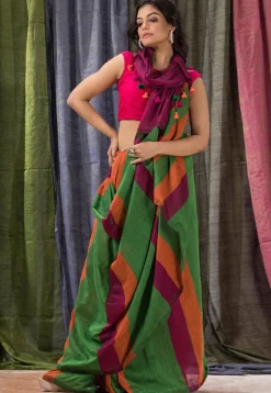 Handloom Cotton Saree in Green