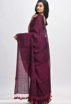 Handloom Cotton Saree in Magenta