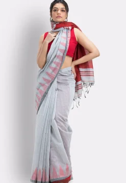 Handloom Cotton Saree in Light Grey