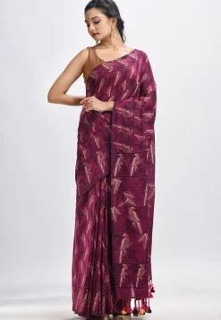 Handloom Cotton Saree in Magenta