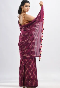 Handloom Cotton Saree in Magenta