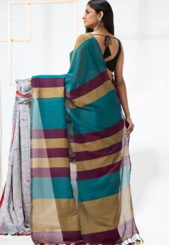 Handloom Cotton Saree in Teal Blue