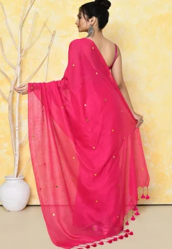 Handloom Cotton Saree in Fuchsia