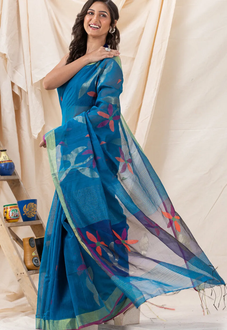 Handloom Cotton Saree in Blue