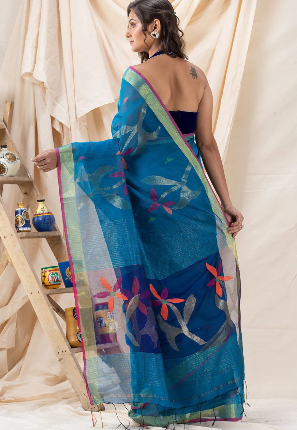 Handloom Cotton Saree in Blue