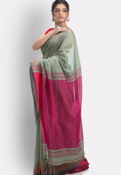 Handloom Cotton Saree in Dusty Green