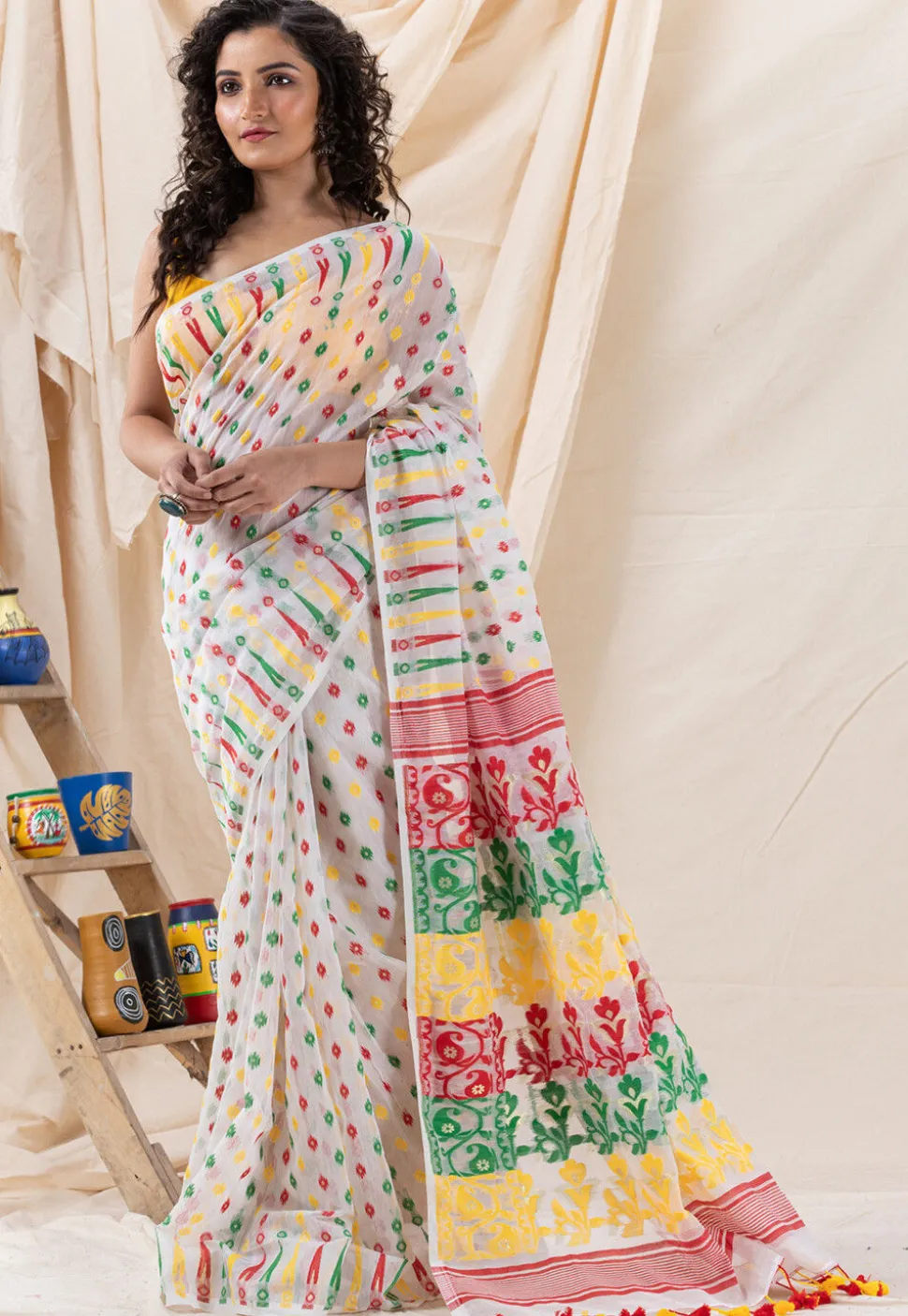 Handloom Cotton Saree in White