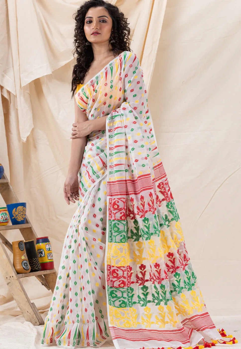 Handloom Cotton Saree in White