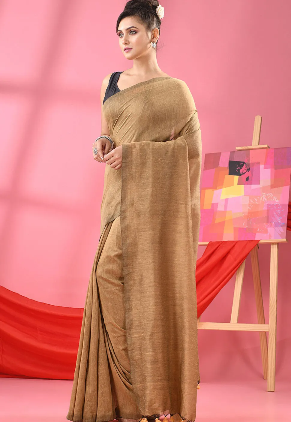 Handloom Cotton Saree in Beige