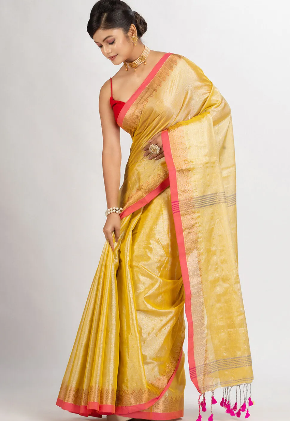 Handloom Cotton Saree in Yellow