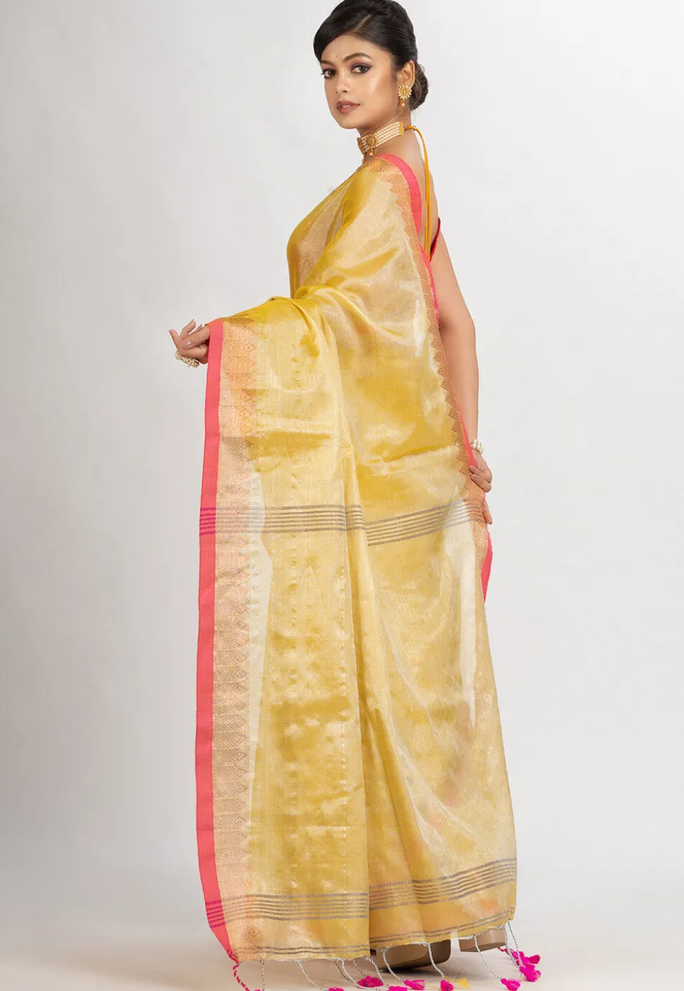 Handloom Cotton Saree in Yellow