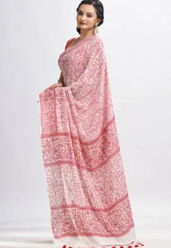 Handloom Cotton Saree in White and Red