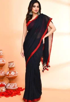 Handloom Cotton Saree in Dark Navy Blue