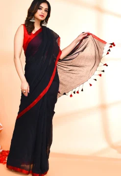 Handloom Cotton Saree in Dark Navy Blue