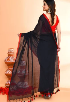 Handloom Cotton Saree in Dark Navy Blue